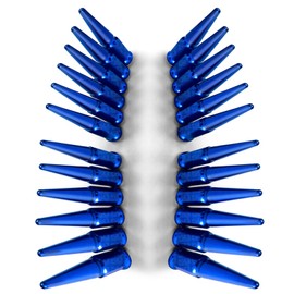 50 Caliber Racing 14x2.0mm Wheel Spiked Lug Nuts with Extended Spike Design, Fits Ford F150, F250, F350, Excursion, Expedition, Lincoln Mark LT, Navigator, (Set of 24, Blue)