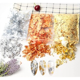 Gendako 3 Gold Leaf Flakes, Foil Flakes Imitation Metallic Copper Silver Nail Art Kit for Arts, Paintings, DIY Crafts, Resin Arts(9g) (G2022)