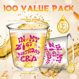 Jingmore 100 Pcs 21st Birthday Disposable Stemless Glasses 12 oz in My 21st Birthday Era Plastic Cup 21st Birthday Plastic Cocktail Glasses Wine Glasses for Birthday Party Anniversary Wedding Favors