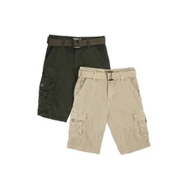 Raw X Boys Cargo Shorts 8-18 | 100% Cotton Belted Twill Boys, Teen and Youth Cargo Short | 2-Pack | OLIVE/STONE-16