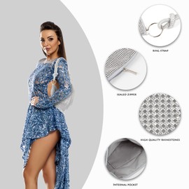 AOYUNHUI Rhinestone Bag for Women Shoulder Handbags Chic Evening Bling Hobo Bag Shiny Silver Clutch Purse Handbags for Women Wedding for Prom Party