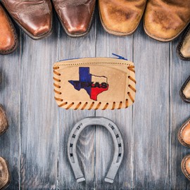 Needzo Faux Leather Texas Boho Coin Purse, Western Cowboy State Themed Fashion Accessories, Decorative Pouches for Jewelry, Change, Trinkets, and More, 4.5 Inches