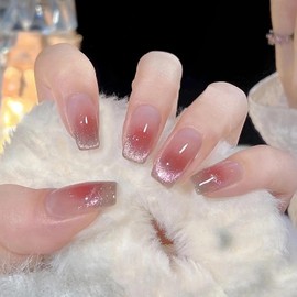 Nail Tip, Short, Medium, 24 Pieces, Nail Tip, Cat Eye, False Nails, Pink, 3D Nail Seal, Skin Color, Popular, Japanese Style, Cute, Simple, Fashionable Party, Nail Tip, Autumn, Spring, Summer, Bride,