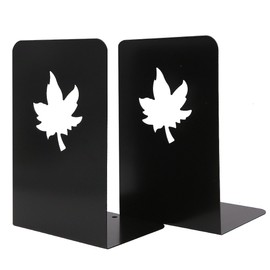 Simple Black Hollow-Out Maple Leaf Pattern Nonskid Art Decorative Metal Solid Bookends Book Ends for Home Office Study Book Shelf
