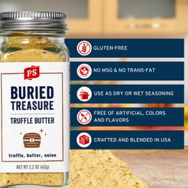 PS Seasoning Buried Treasure - Truffle Butter All-Purpose Seasoning Shaker with Black Truffle, Butter, Onion & Sea Salt - Dry BBQ Rub and Spice Blend with Umami Flavors for Pasta, Burgers, Risotto