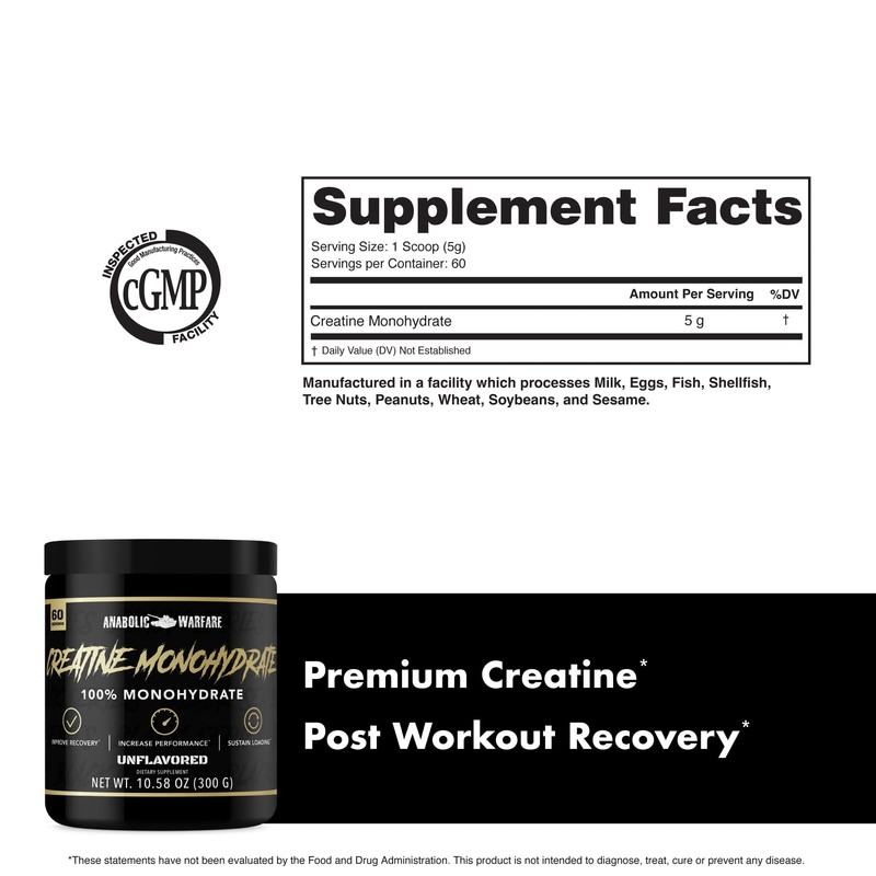 Anabolic Warfare Creatine Monohydrate, Post Workout Recovery, Increase Performance, Sustain