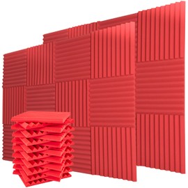 Saiqiang Acoustic Foam Panels 24 Pack 1 x 12x 12 Inches Soundproof Wall Panels Acoustic Foam Sound Panels Noise Reducing Soundproofing Dampening Red Acoustic Panels Fire Resistant