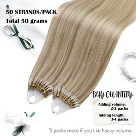 Moresoo Microloop Hair Extensions Real Human Hair Blonde Microbead Hair Extensions Honey Blonde with Medium Blonde Micro Ring Human Hair 1g/s 50g/Pack 24 Inch #16/22