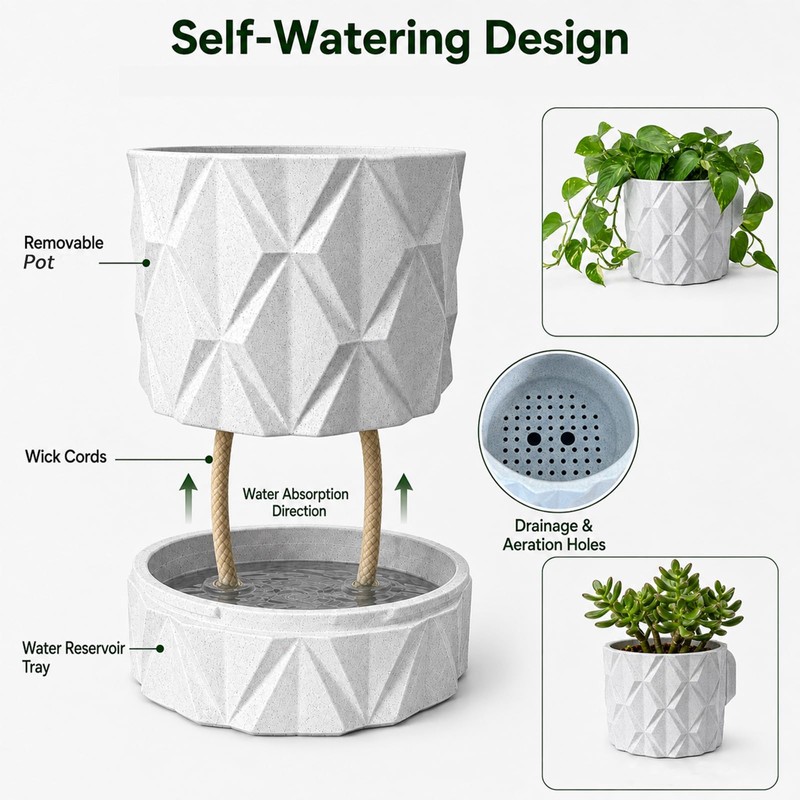 2PCS 3D Printed Wall-Mounted Flower Pot - Marble-Patterned Indoor Planter
