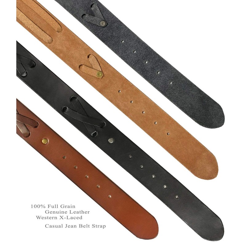 TB105 Western X-Laced Genuine Full Grain Leather Belt Strap with