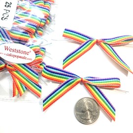 Weststone 25pcs 2 1/2"x2", Rainbow Pre-Tied Ribbon Bows for Cello Bags