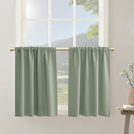 Juego de cortinas de color verde salvia de 36 pulgadas de longitud para baño, ventanas pequeñas, 2 paneles de bolsillo para barra, aislamiento térmico, bloqueo de luz, cortina de ducha corta, bohemia