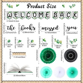 Qilery 83 Pcs Bulletin Board Set Welcome Back The Books Missed You Bulletin Board Decoration Cutout Back to School Classroom Decoration for Home School Library (Greenery)