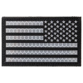 Reflective Tactical Patches of USA American Flag Reverse, with Hook and Loop for Backpacks Caps Hats Jackets Pants, Military Army Uniform Morale Emblems, Size 3x2 Inches