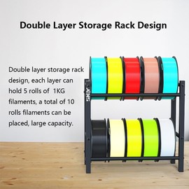 3D Printer Filament Storage Rack, 2 Tier Filament Spool Holders for PLA/ABS/TPU, Filaments Organzied for 3D Printing Studio, Office Workshop,Storage and Easy to Store 10 roll Pack
