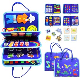Busy Board libro de actividades montessori, libro montessori Desarrollo Habilidades Motoras Finas Básicas Vestir Tablero Sensorial - Avión Coche Viaje Juguetes 1-6 Años Regalo (Azul)