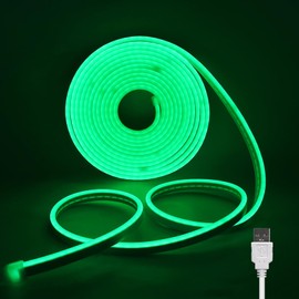 Wisada 5V LED Neon Light with Push Button On/Off [4m, Green Light], USB Powered, 120 LEDs/m LED Light Sign CRI85+, IP65 Waterproof Flexible Indoor/Exterior Decorative LED Light Strip