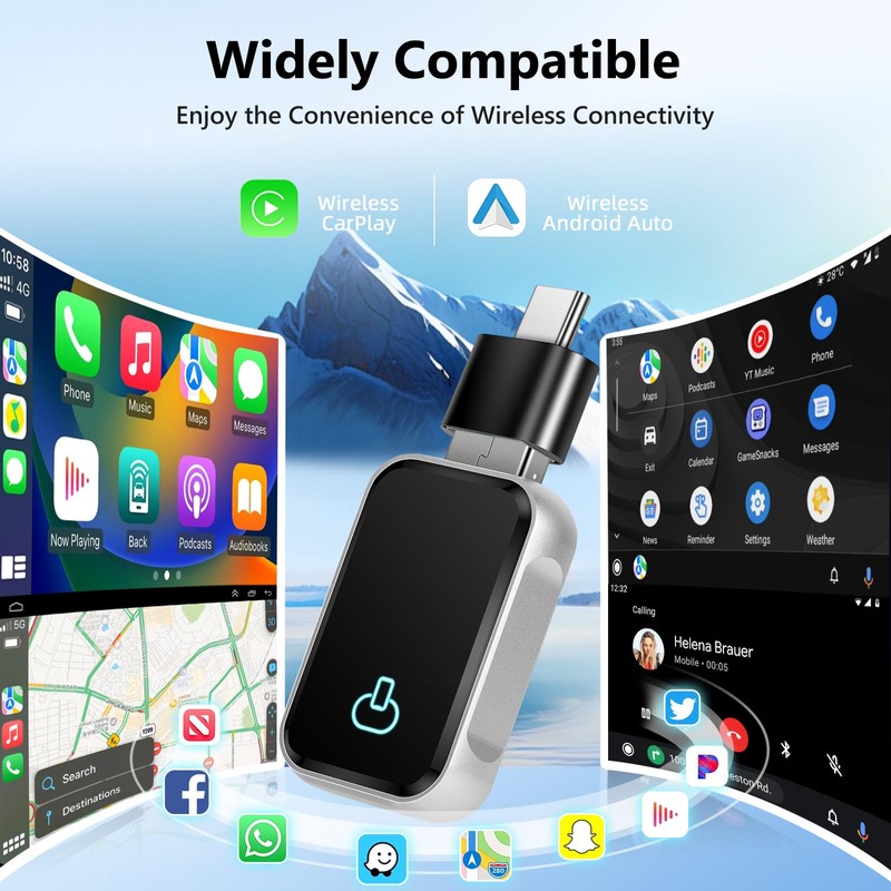 Motorsi Wireless Carplay/Android Car Adapter, 2-in-1 Converts Factory Wired to