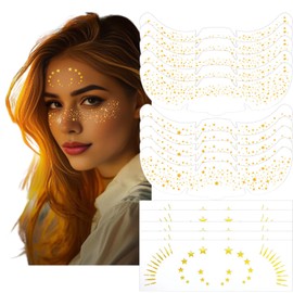 LynixTrade 15PCS Glitter Freckles Face Tattoo, Gold Face Sparkle Faux Freckles Makeup Patches for Women and Kids, Cute Waterproof Glow Up Sparkle Temporary Tattoo, Festival Trinkets Accessories