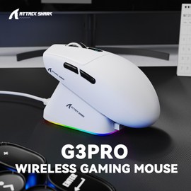 MAMBASNAKE x ATTACK SHARK G3PRO Gaming Mouse with Magnetic Charging Dock, BT/2.4G Wireless/Wired, PixArt PAW3311 Gaming Sensor, 59g Lightweight, 25000 DPI LIGHTSPEED Gamer Office Mice for PC/Mac-White
