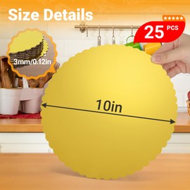 EUSOAR EUSOAR Cake Boards 10 Inch Round, 25 Pack Gold Sturdy Corrugated Cardboard Rounds Base Pizza Plates, Disposable Cakeboard Greaseproof Cakes Circles for Wedding Birthday Parties Dessert