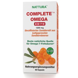 Complete Omega 3-6-7-9 Made in EU, Pure Sea Buckthorn Oil from Whole Sea Buckthorn Berries - Non-GMO, Kosher, cGMP (1,200mg) - 4 Bottles- 240 Capsules
