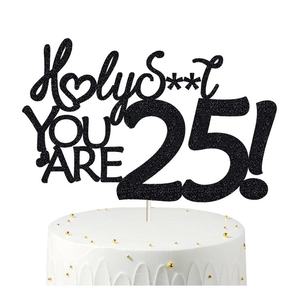 25 divertidos adornos para tartas de cumpleaños, purpurina negra, veinticinco adornos para tartas, 25 decoraciones para tartas, decoraciones para 25 cumpleaños, decoración para tartas de 25 cumpleaños, 25 decoraciones para tartas, 25 decoraciones para cu