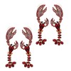 2 Pairs Earrings, Alloy Earrings Fashionable Beautiful Crystal Lobster Shape