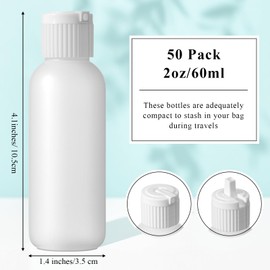 Tioncy 50 Pcs 2 oz Round Flip Top Plastic Bottles Small Squeeze Bottles with Lids 2 oz Empty Travel Refillable Containers for Essential Oils Perfumes Liquids Lotions Body Wash Shampoo Sauce
