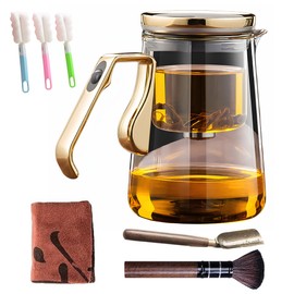 YJX Magnetic Glass Teapot, 25.4oz Small Enchanted Brewing Tea Pot, Witchcraft Magic Borosilicate Tea Set with Strainer for Loose Leaf or Herbal, Exquisite Kettle Gift for Tea Lovers(Golden)