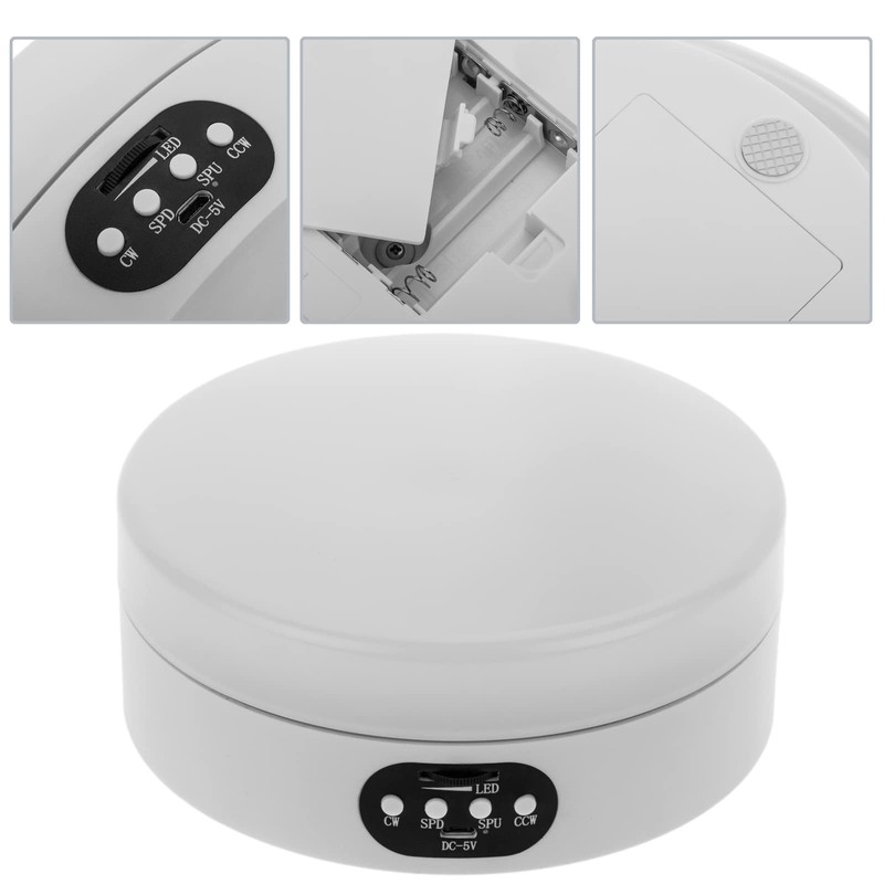 PrimeMatik - Electric Turntable 16 cm White with LED Lighting