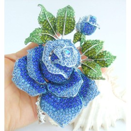 Sindary BZ2994 - Broche de cristal austriaco con diseño de rosa de 13,8 cm azul