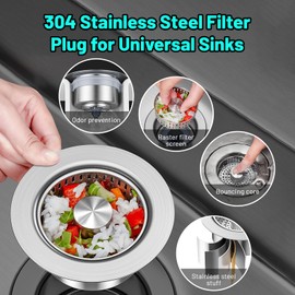 Pack of 2 304 Steel Sink Strainer Basket Kitchen Drain Hair Catcher Anti-Rust Rustproof for Drain Hole 71-85 mm Depth > 40 mm Steel Sink Filter Nets