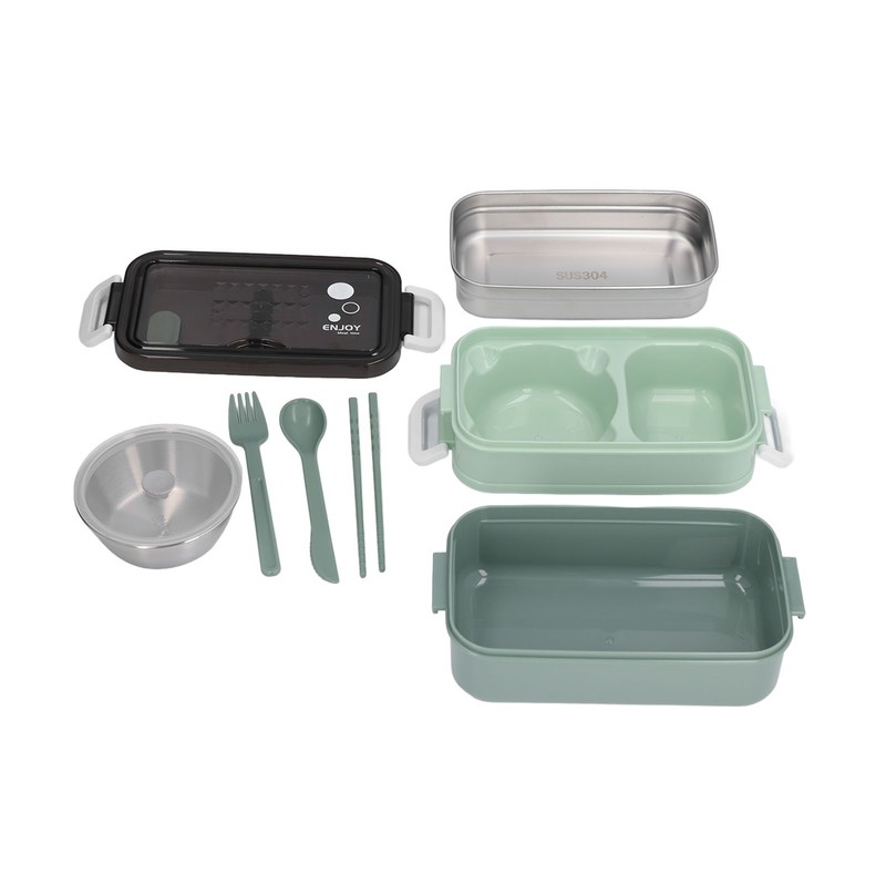 Lunch Box 2 Tier Stackable Container Folding Buckle Stainless Steel