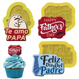 Father's Day fondant mold Set, Spanish English Bilingual Cupcake Toppers, Te Amo Papa Design, 3 Pieces, chocolate mold perfect size for chocolate covered strawberries and cupcakes.