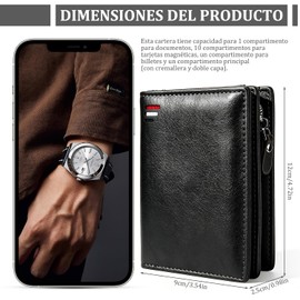 Cartera para Hombre, con RIFD Protección, 11 Ranuras para Tarjetas, con Cremallera, Regalo para Hombre de Navidad, Cumpleaños etc(Negro).