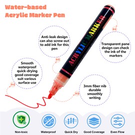 Abvqr Acrylic Paint Marker Pens 24 Colors, Permanent Markers With Water-based Ink, Suit for Wood, Glass, Plastic, Canvas, Stone, Ceramic Painting, Art Supplies for Artist, Adult, Teens