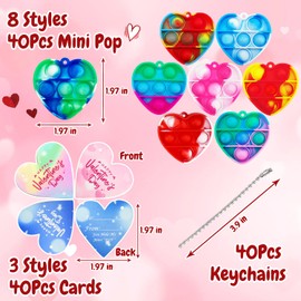 Valentines Day Gifts for Kids, 40Pcs Mini Pop Toys with 40pcs Cards, Valentines Day Cards for Kids Classroom, Fidget Toys Bulk for Class Gift Exchange, School Game Prizes,