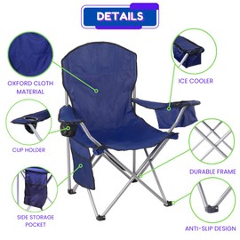 EZONE Set of 4 Camping Chairs with Built-in Ice Cooler, Portable Chair, Storage Pocket, Cup Holder, and Carry Bag Perfect for Camping, Tailgating, Fishing, Beach, and Lawn (4, Navy)