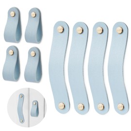 Hennaja 4Pcs Leather Drawer Pulls,Handles Single Hole Dresser Knobs Cabinet Door Handle, Leather Pulls for Dresser, Closet, Kitchen Cupboard(4-Light Blue)