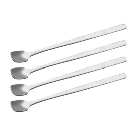 GLOKUUCA Stainless Steel Stirring Spoon - 4 Pack Long Handle Mixing Ice Teaspoon Fits for Cocktail Cold Drink Silver Tone - Coffee Stirrers - (6-inch, Silver Tone)