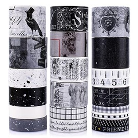 Juego de 20 rollos de cinta Washi vintage, cinta adhesiva decorativa de estampado floral, letras antiguas, retro, papel de periódico antiguo, para álbumes de recortes, manualidades, niños