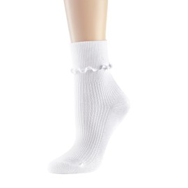 UTTPLL Womens-Ruffle-Turn-Cuff-Casual-Lettuce Socks Lightweight Princess Ankle Socks Athletic Cotton Crew Frilly Sock Gifts White One Size