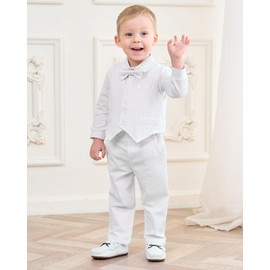 CARETOO Baby Boy Suit White Dress Shirt/Vest/Bow Tie/Pants Baby Christening Outfit Boy 12-18 Months