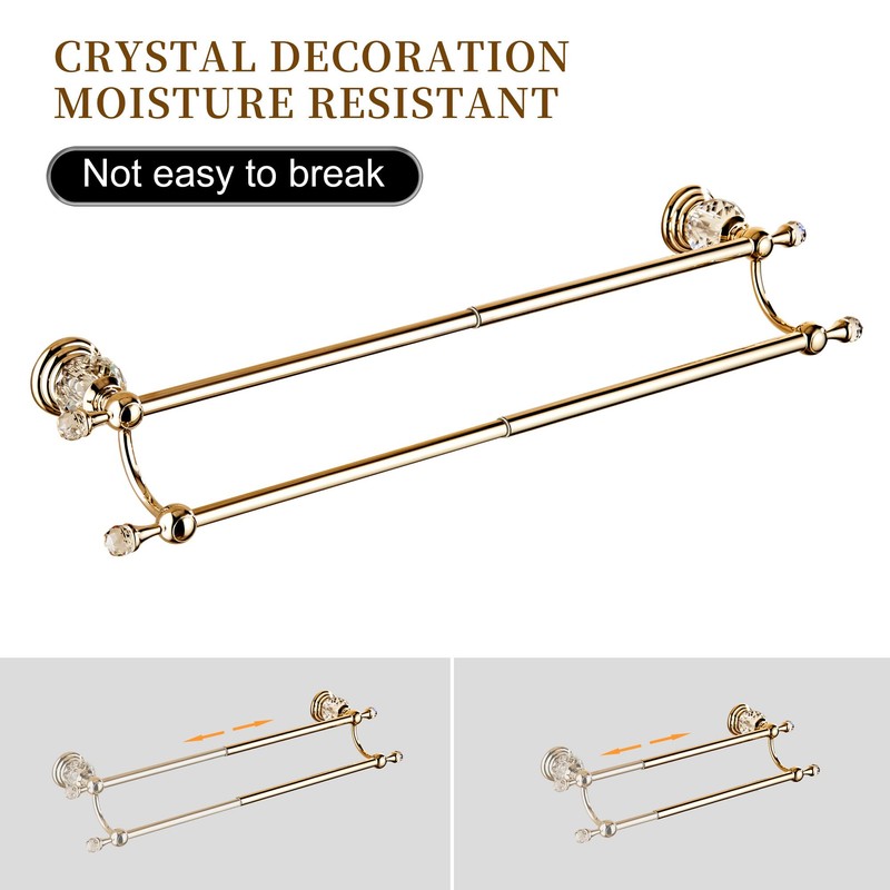 Golden Double Towel Rack,Adjustable Towel Holder Gold Crystal Bathroom Towel