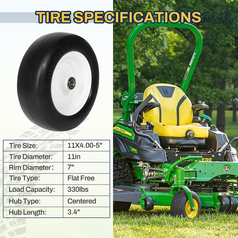 11x4.00-5 Lawn Mower Tires Flat Free, Zero Turn Mower Front
