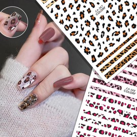 2 Sheets Leopard Nail Stickers for Nail Art,3D Self-Adhesive French Nail Decals Holographic Leopard Snake Tiger Nail Sticker Colorful Leopard Print Pattern Nail Design DIY Manicure Decoration