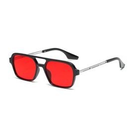 qinqilanqi-S Trendy Vintage 70s Square Sunglasses for Men and Women Metal Design, Double Bridge UV Protection, black/red