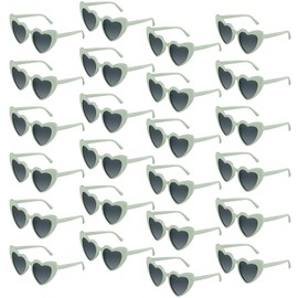 BOUBONI 6/12/24/48 Pack Heart Sunglasses Vintage Heart Shaped Glasses Bulk Bachelorette Sunglasses for Women Wedding Party (24, Green)