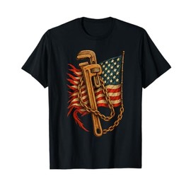 Patriotic Plumber Distressed Wrench US Flag Plumbing T-Shirt